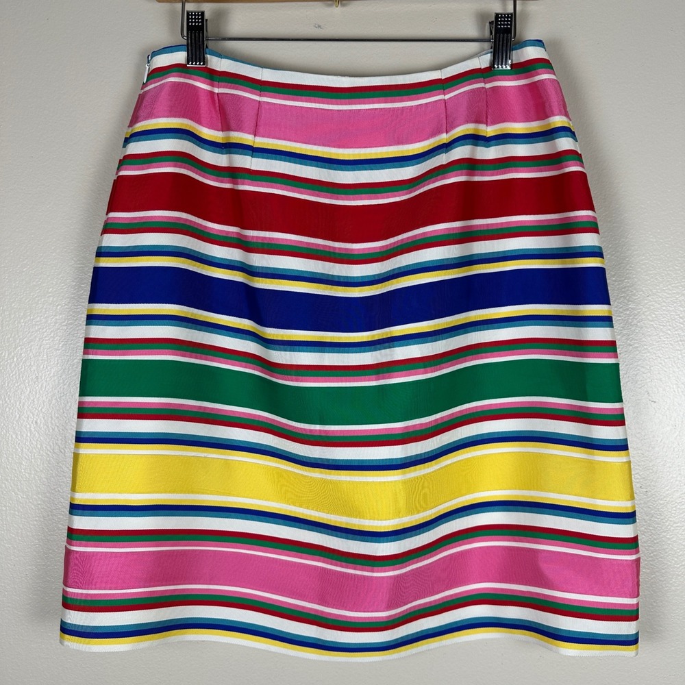 J. McLaughlin Women's 12 Skirt Multi-color Striped Grosgrain Texture Retro Rayon